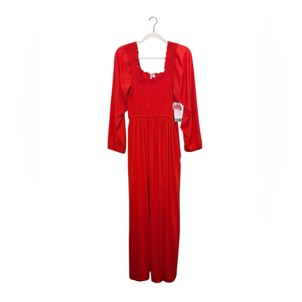 Nordstrom Women’s Vibrant Red Lollipop Long Sleeve Prairie Style Dress sz S